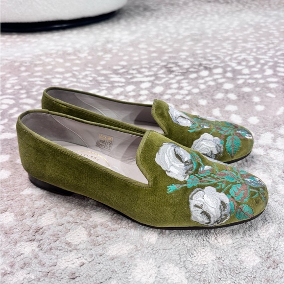 Stubbs & Wootten Olive Green Embroidered Loafers - Picture 2 of 7